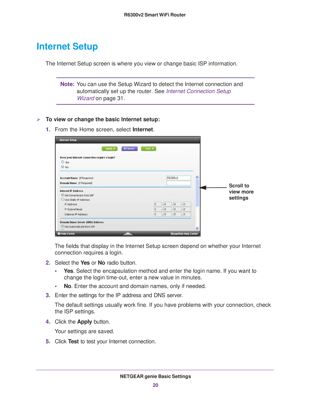 NETGEAR R6300 user manual Internet Setup 