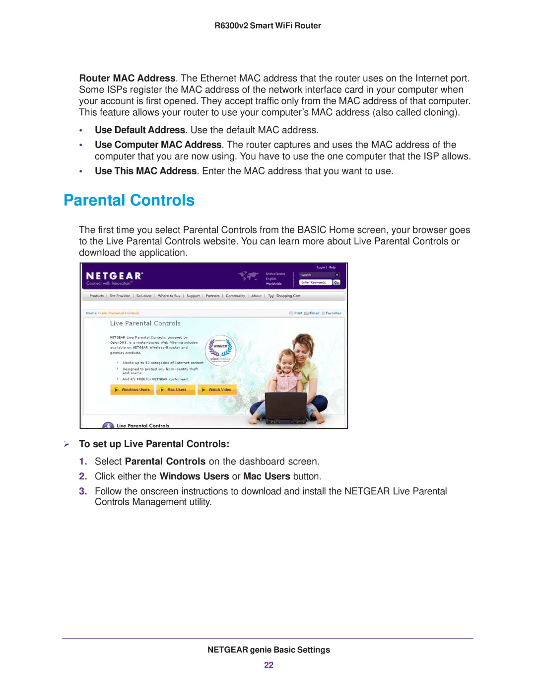 NETGEAR R6300 user manual  To set up Live Parental Controls 