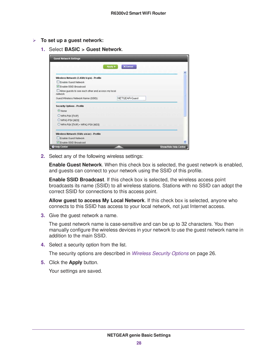 NETGEAR R6300 user manual  To set up a guest network Select Basic Guest Network 