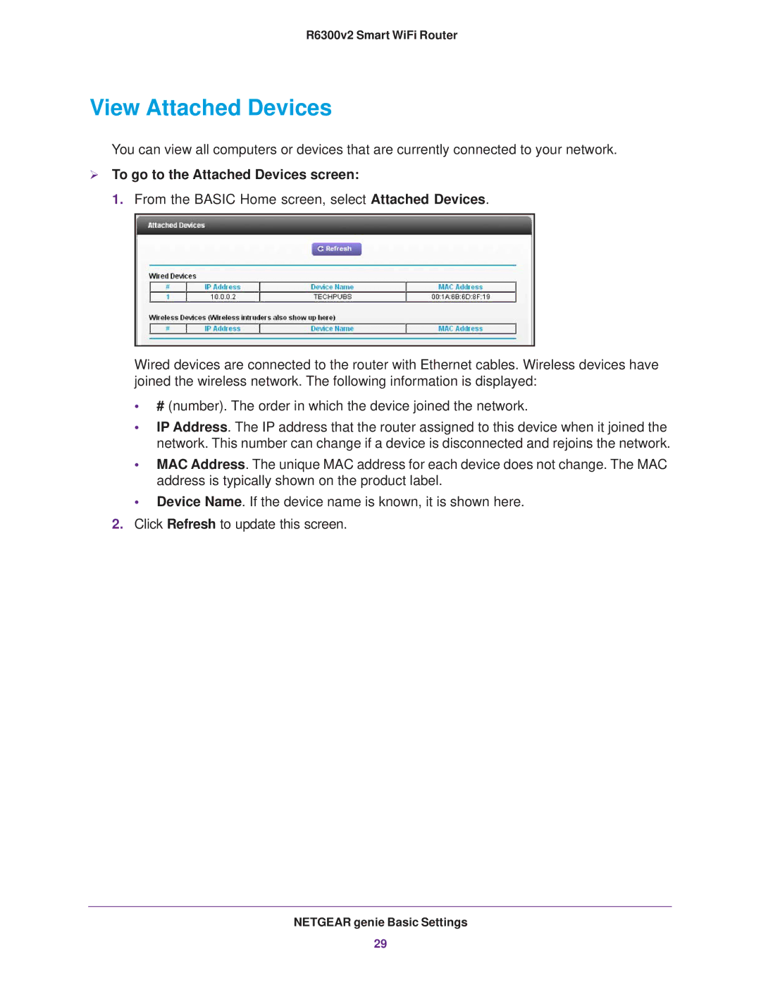 NETGEAR R6300 user manual View Attached Devices,  To go to the Attached Devices screen 