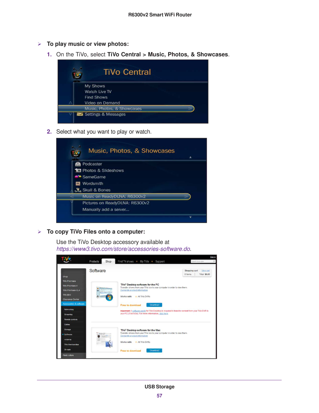 NETGEAR R6300 user manual  To copy TiVo Files onto a computer 