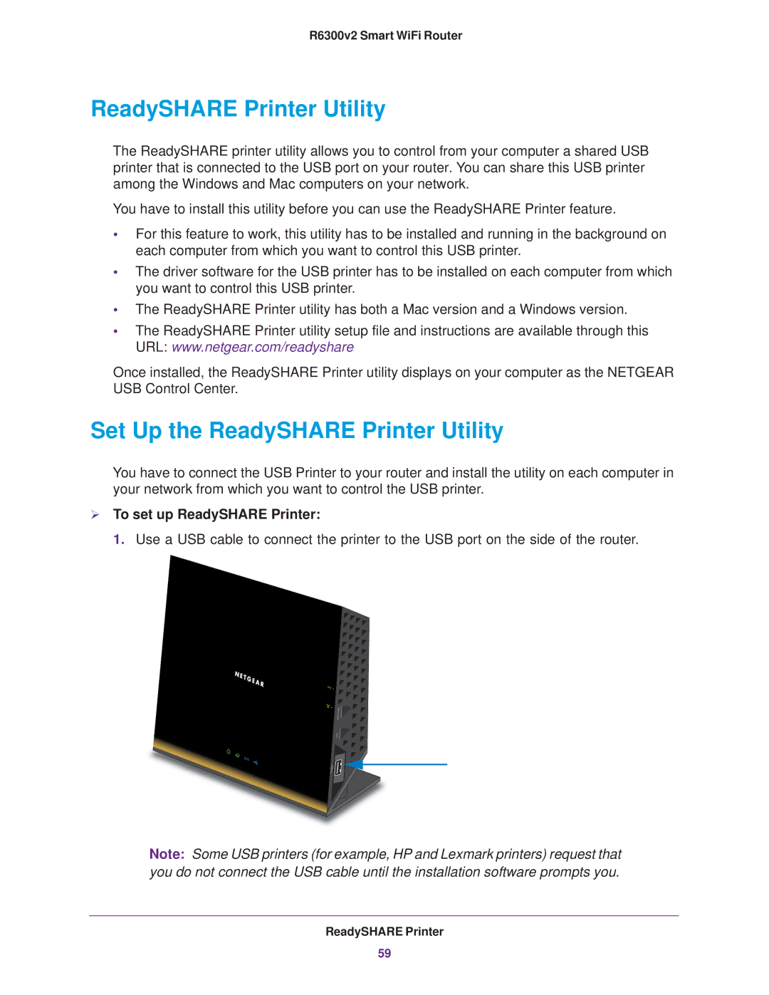 NETGEAR R6300 user manual Set Up the ReadySHARE Printer Utility,  To set up ReadySHARE Printer 