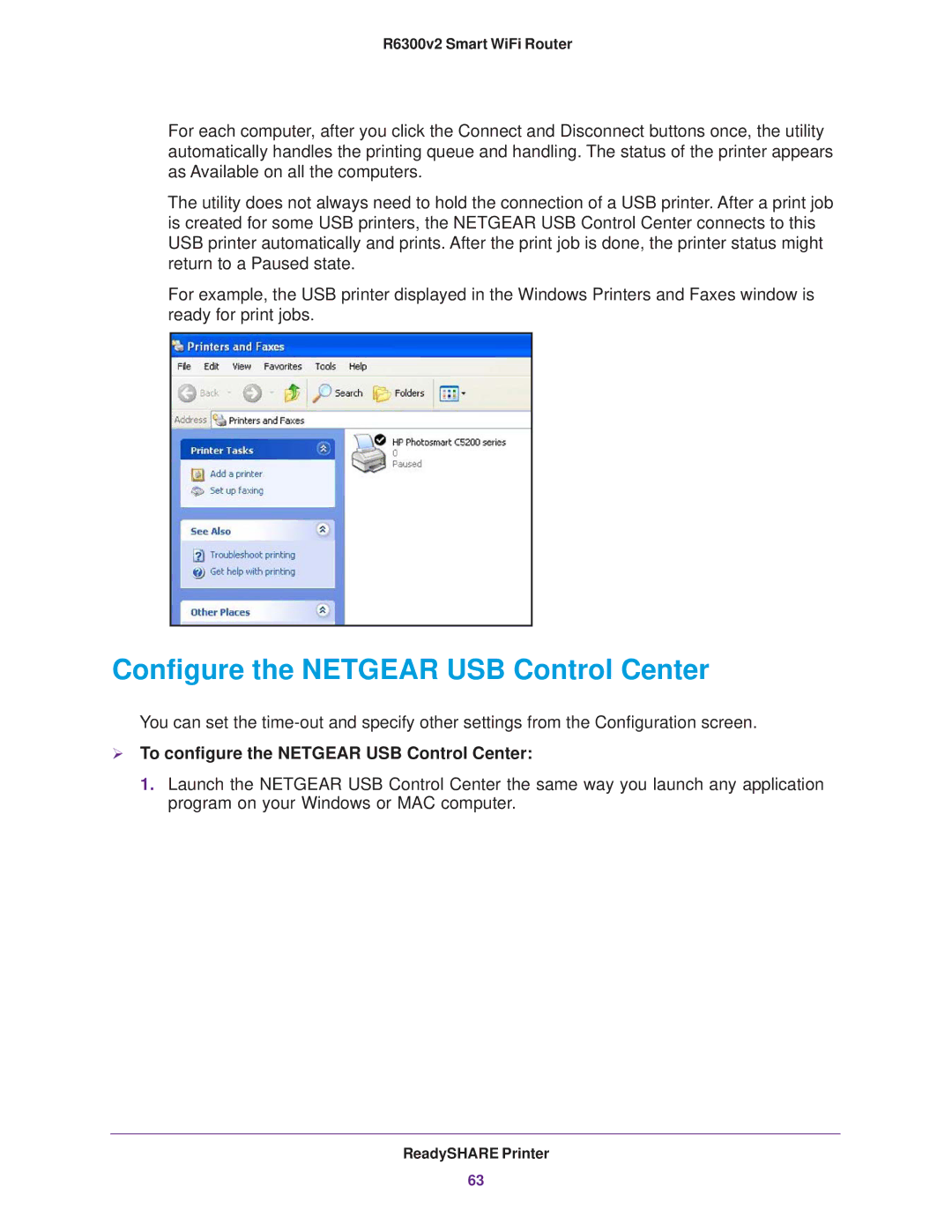 NETGEAR R6300 user manual Configure the Netgear USB Control Center,  To configure the Netgear USB Control Center 