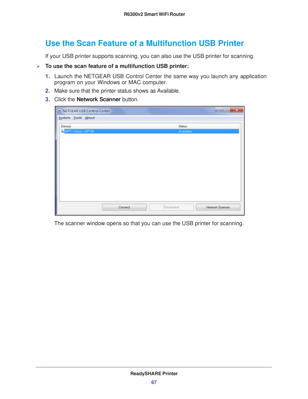 NETGEAR R6300 user manual Use the Scan Feature of a Multifunction USB Printer 