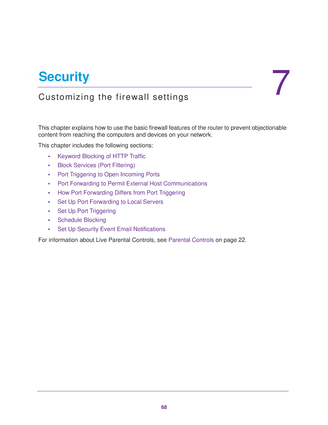 NETGEAR R6300 user manual Security, Customizing the firewall settings 