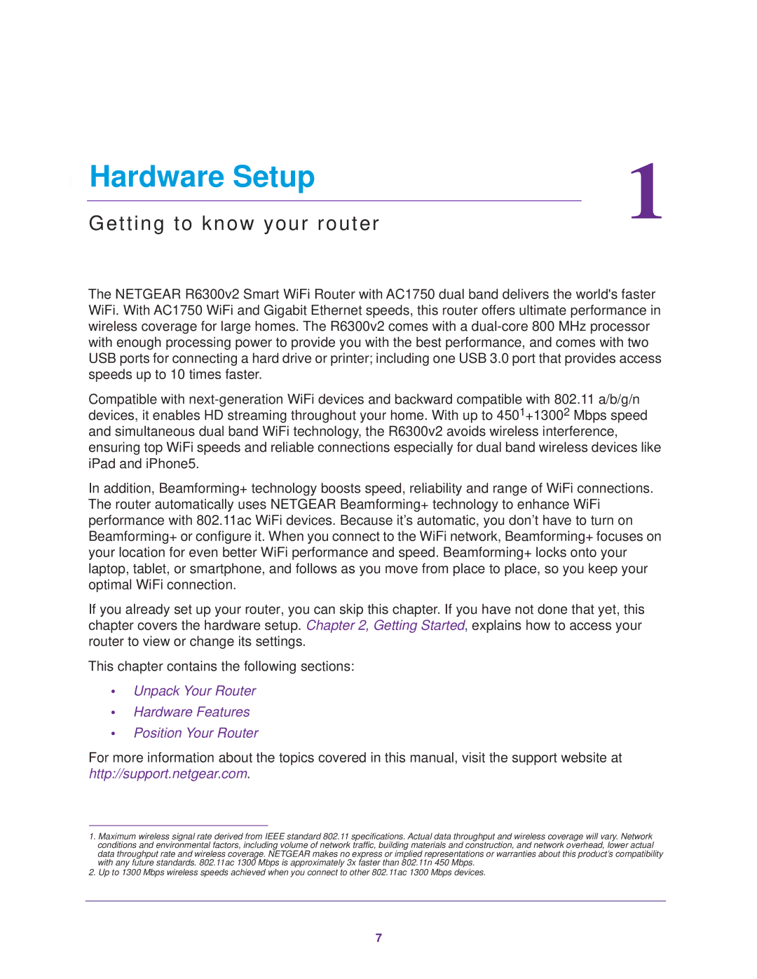 NETGEAR R6300 user manual Hardware Setup, Getting to know your router 