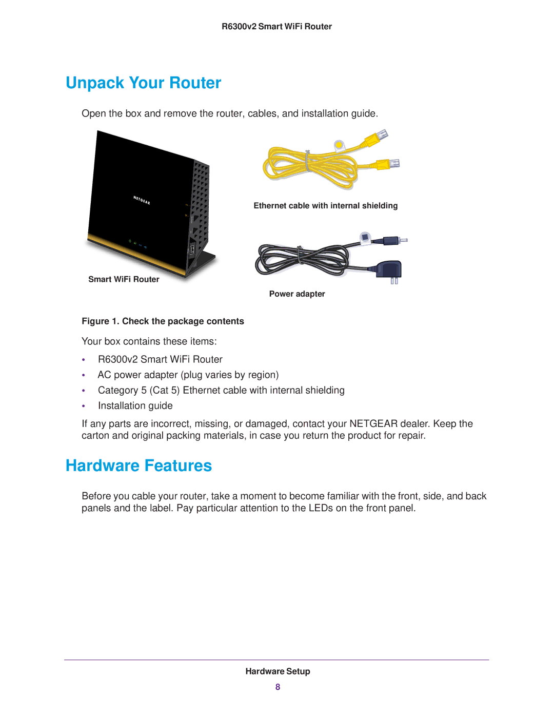 NETGEAR R6300 user manual Unpack Your Router, Hardware Features 