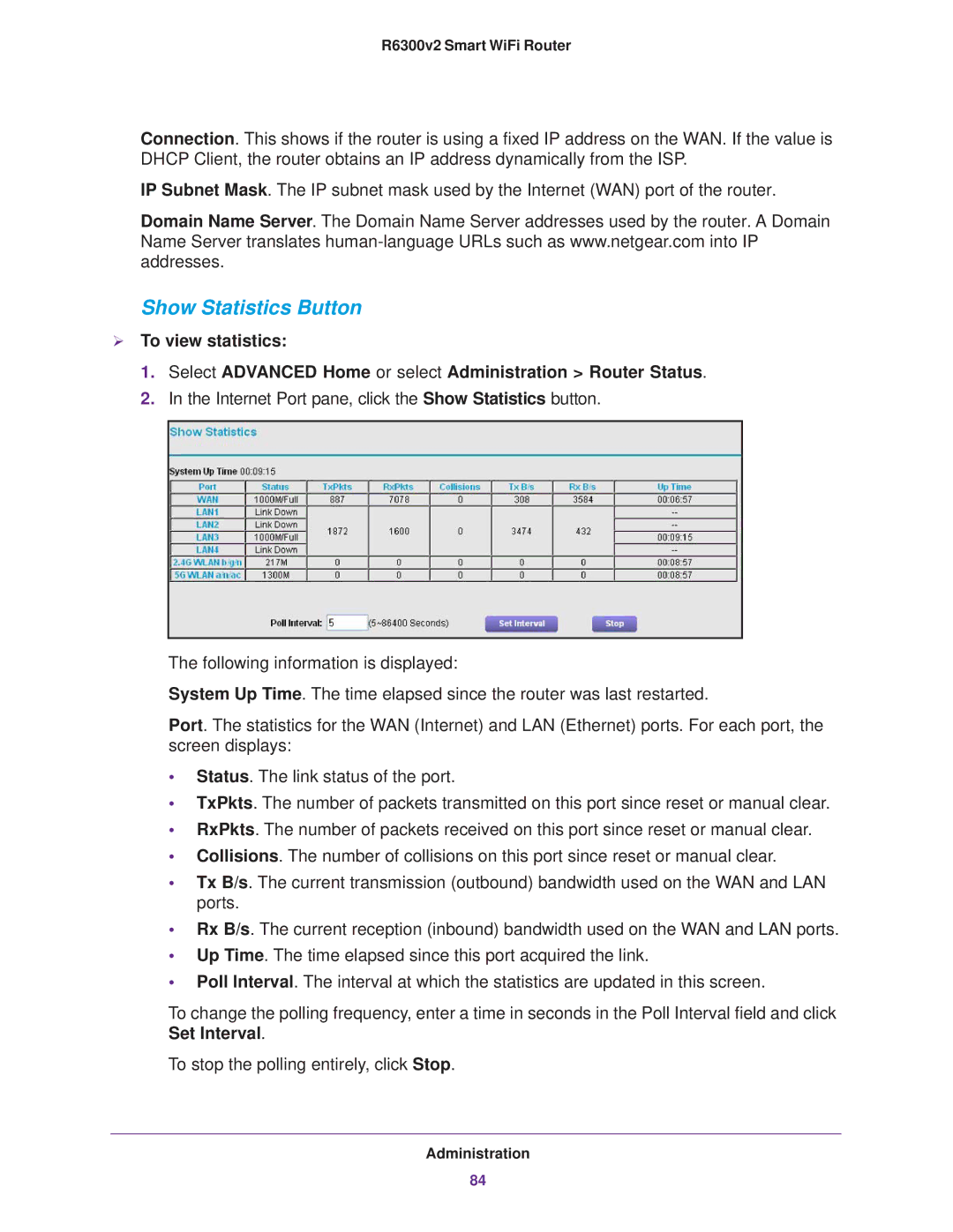 NETGEAR R6300 user manual Show Statistics Button 