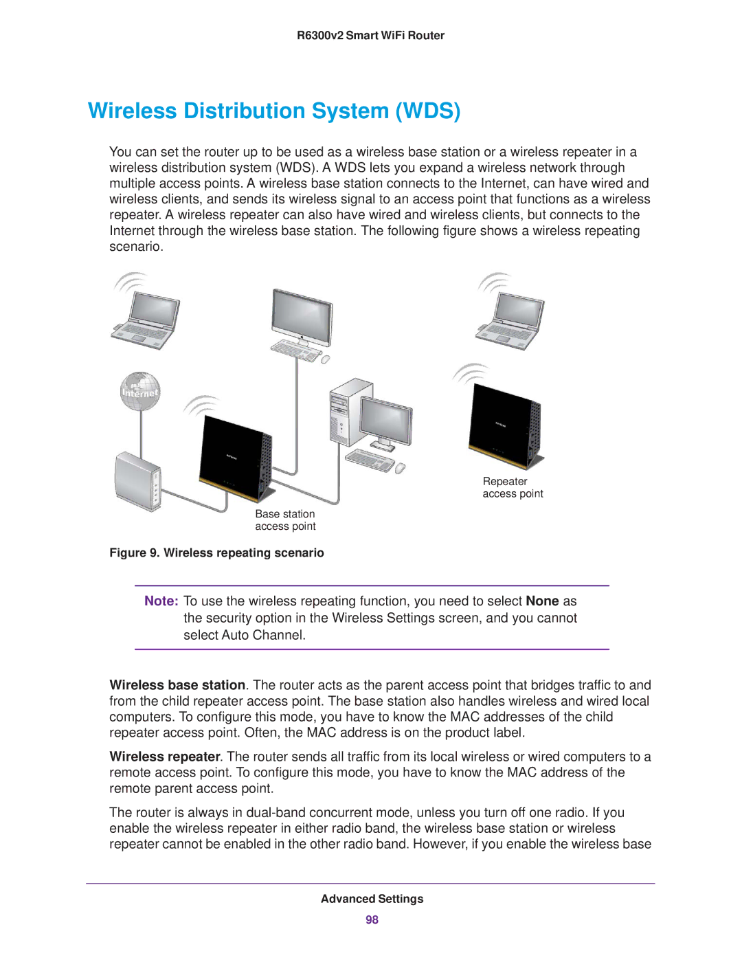 NETGEAR R6300 user manual Wireless Distribution System WDS, Wireless repeating scenario 