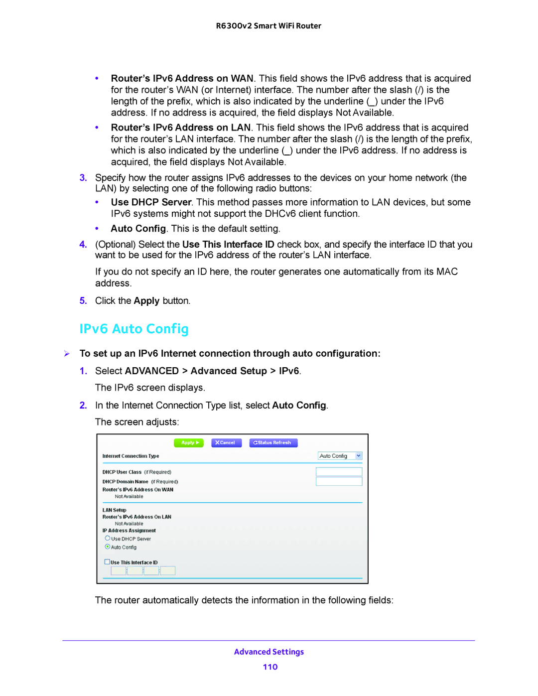 NETGEAR R6300v2 user manual IPv6 Auto Config 