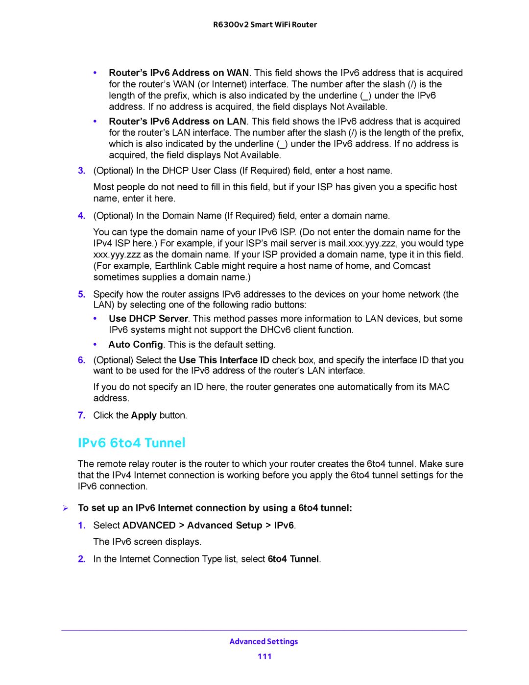 NETGEAR R6300v2 user manual IPv6 6to4 Tunnel 