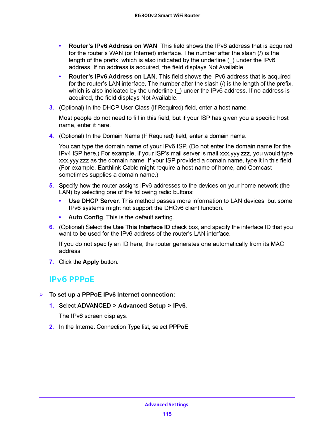 NETGEAR R6300v2 user manual IPv6 PPPoE 