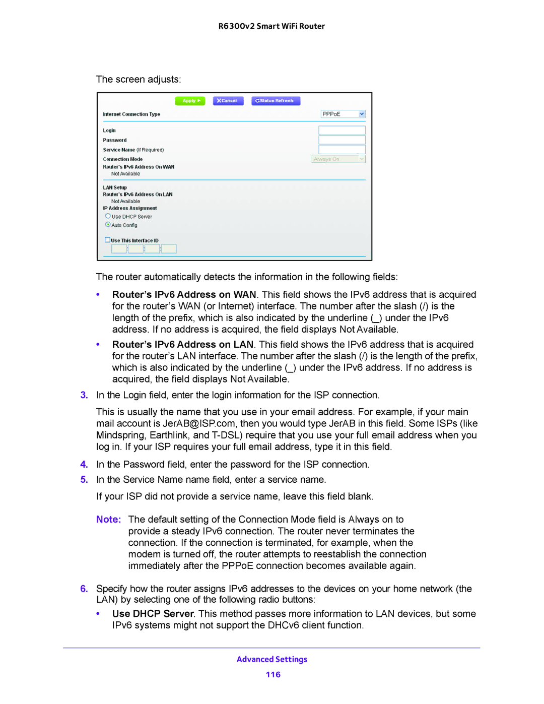 NETGEAR R6300v2 user manual Advanced Settings 116 