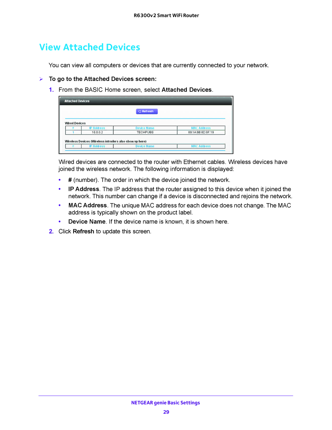 NETGEAR R6300v2 user manual View Attached Devices,  To go to the Attached Devices screen 