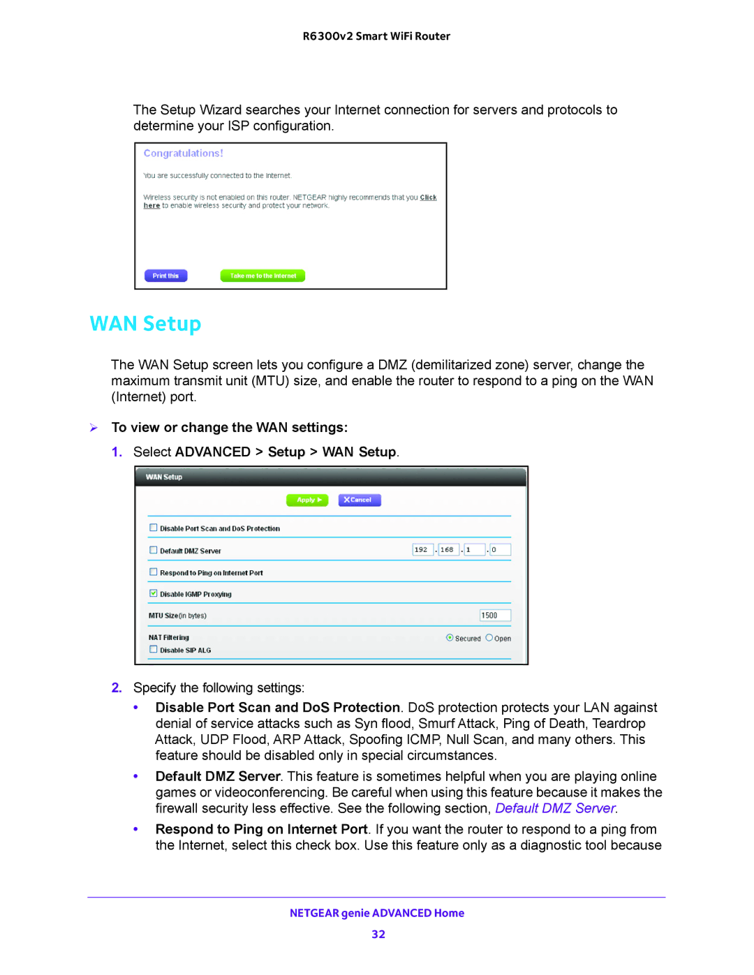 NETGEAR R6300v2 user manual WAN Setup 