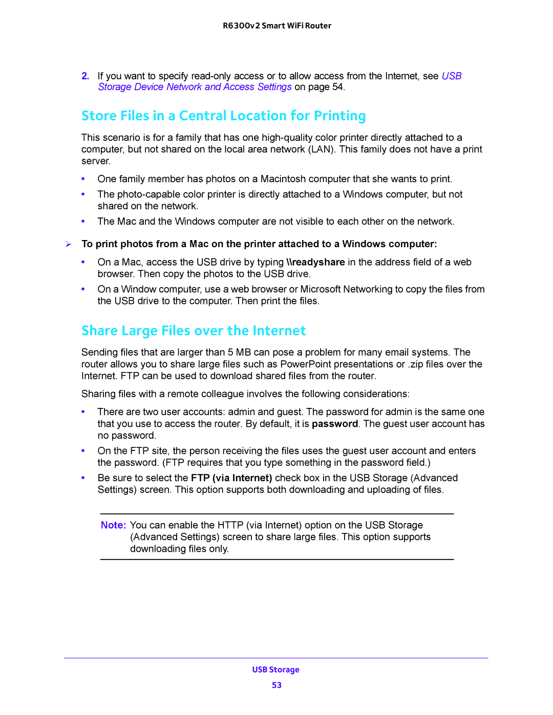 NETGEAR R6300v2 user manual Store Files in a Central Location for Printing, Share Large Files over the Internet 