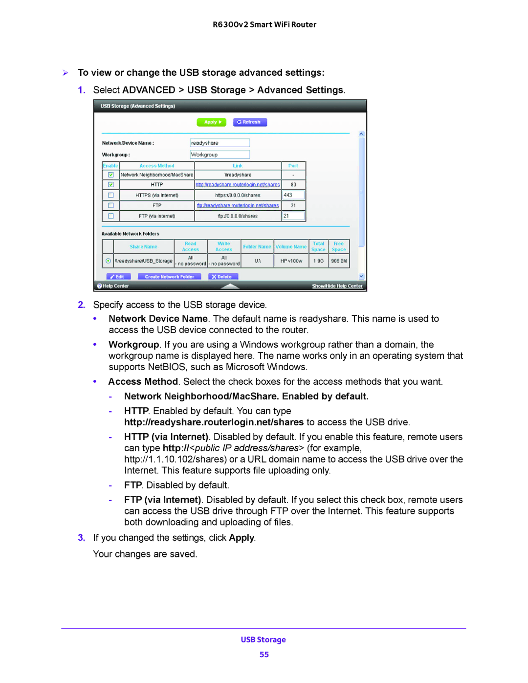 NETGEAR R6300v2 user manual Network Neighborhood/MacShare. Enabled by default 