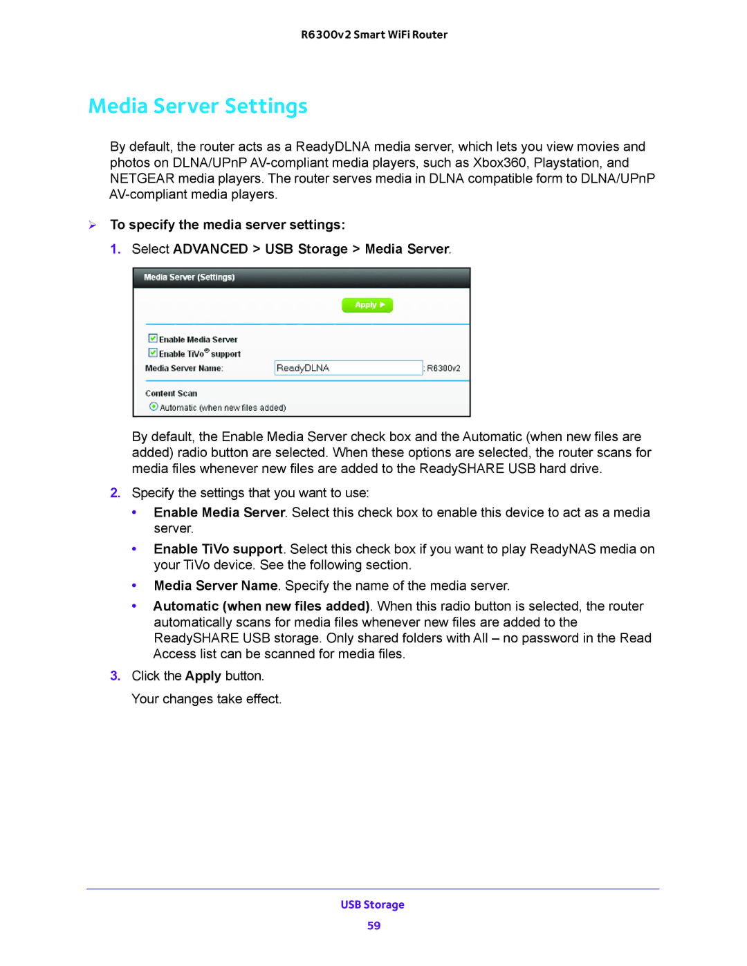 NETGEAR R6300v2 user manual Media Server Settings 