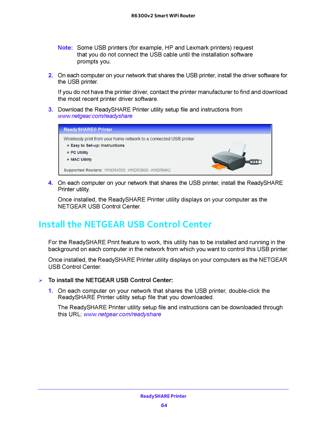 NETGEAR R6300v2 user manual Install the Netgear USB Control Center,  To install the Netgear USB Control Center 