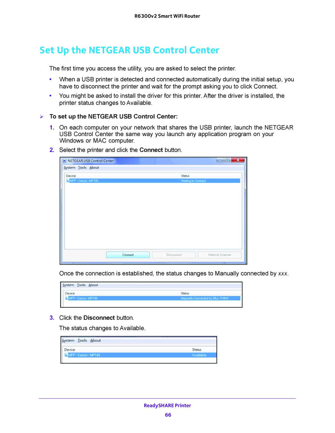 NETGEAR R6300v2 user manual Set Up the Netgear USB Control Center,  To set up the Netgear USB Control Center 