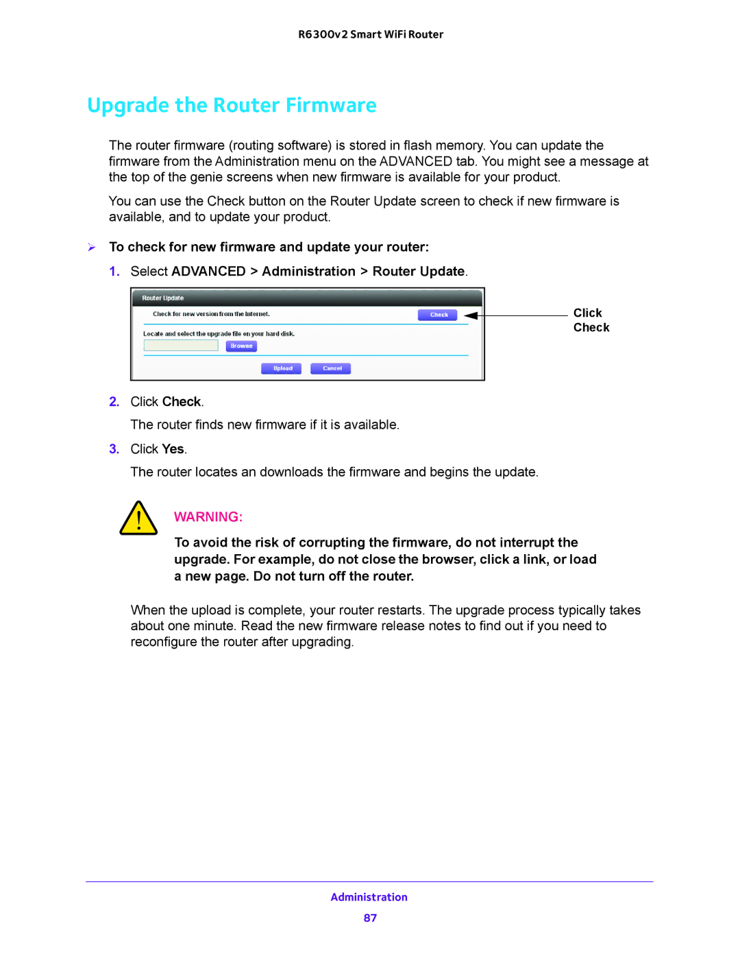 NETGEAR R6300v2 user manual Upgrade the Router Firmware 