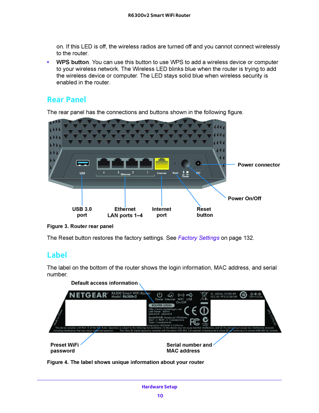 NETGEAR R6300v2 user manual Rear Panel, Label 