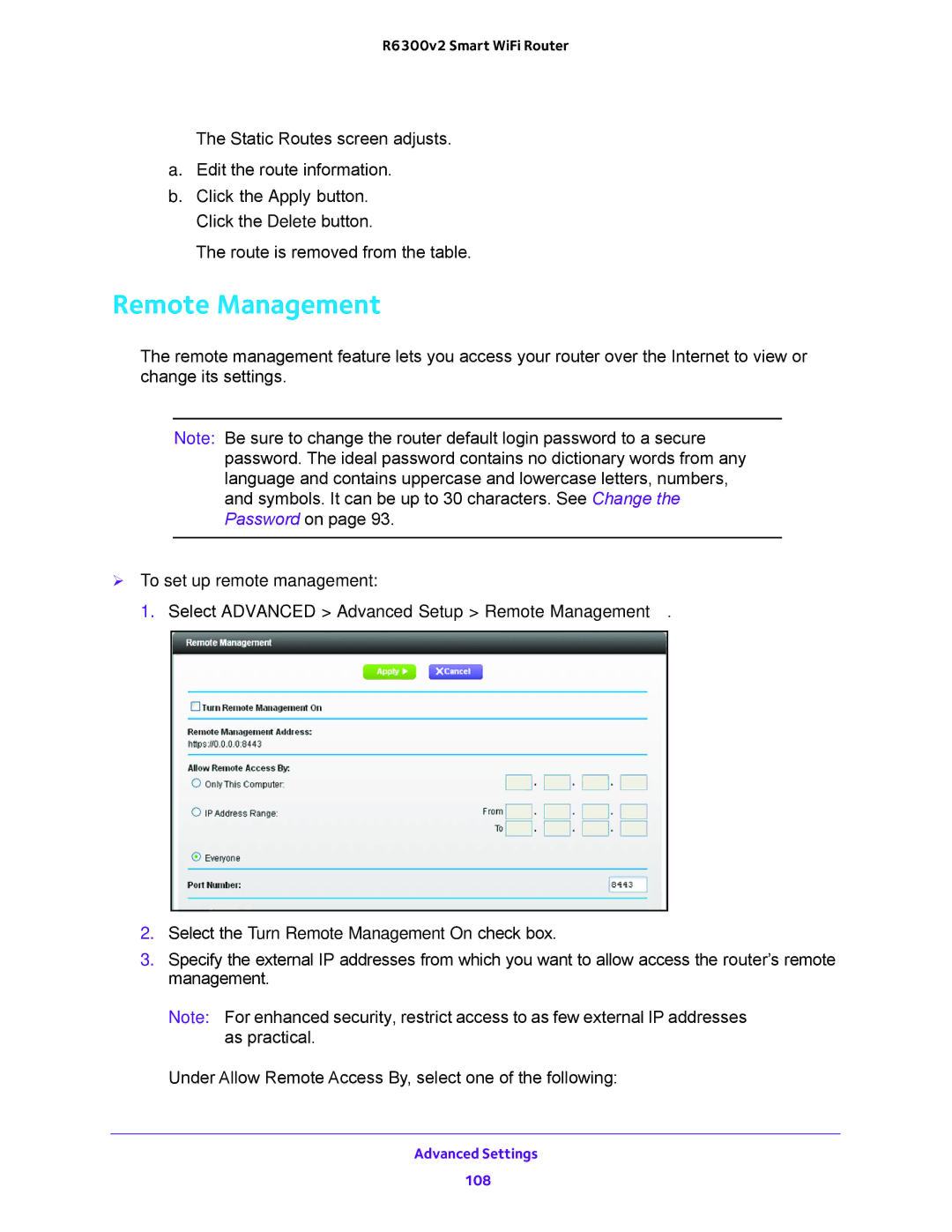 NETGEAR R6300v2 user manual Remote Management 