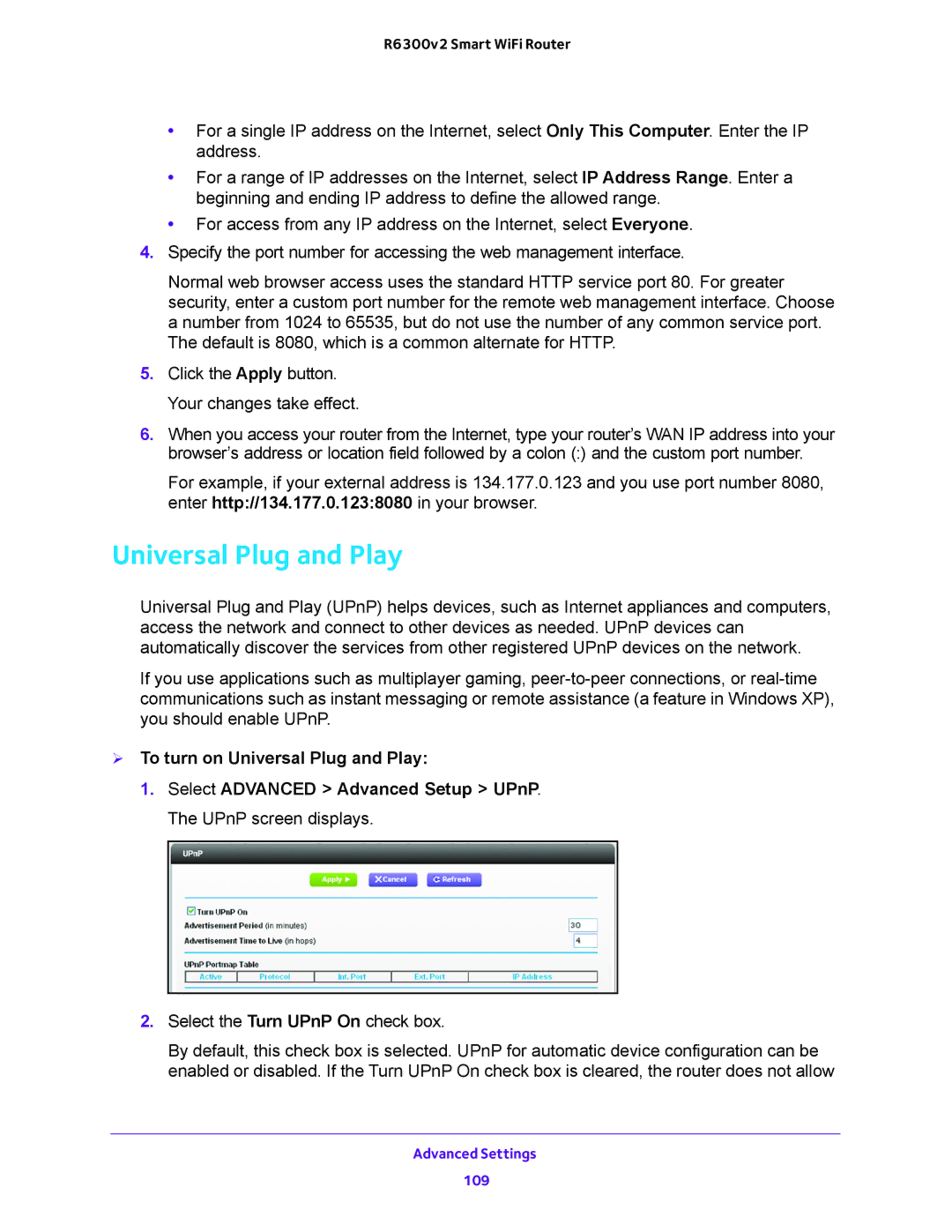 NETGEAR R6300v2 user manual  To turn on Universal Plug and Play 