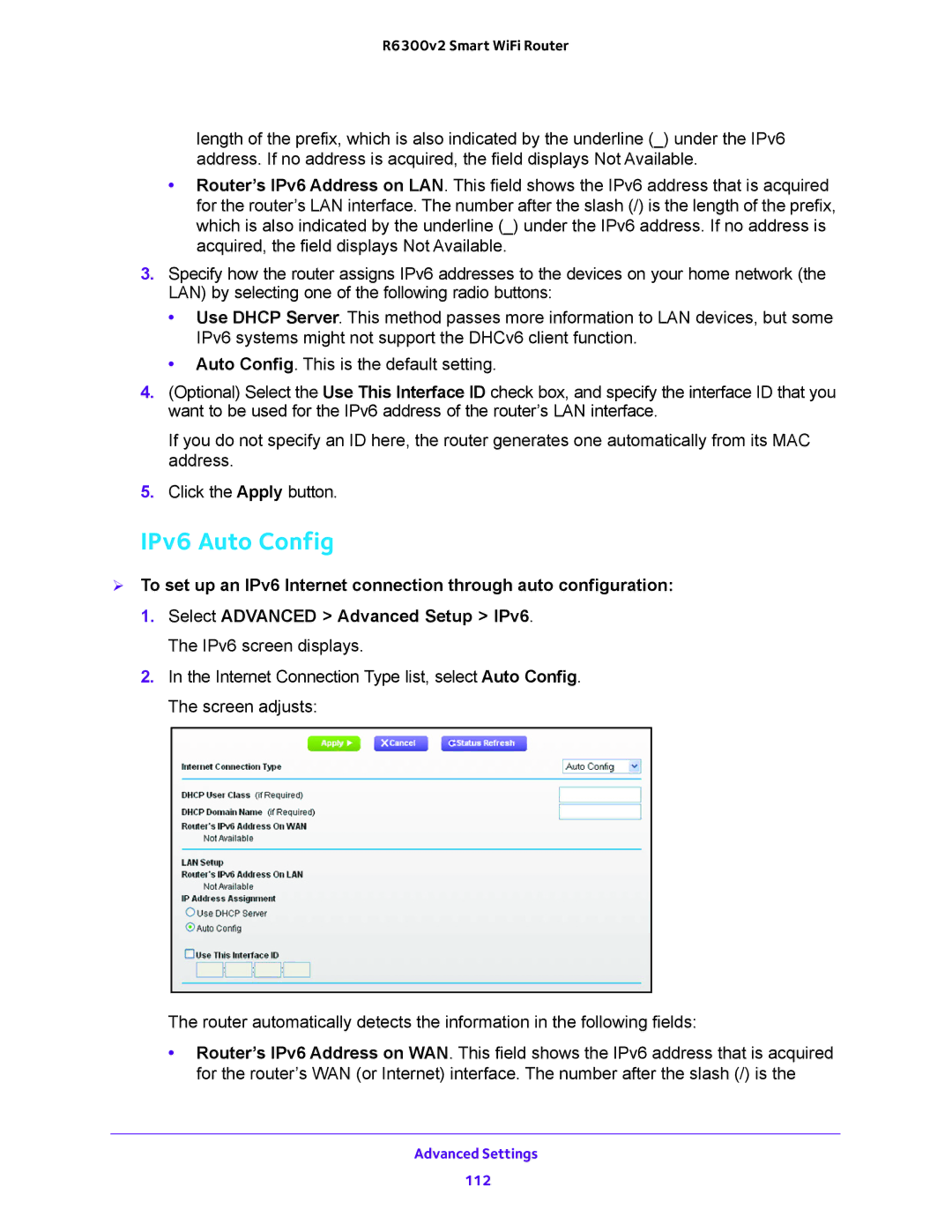 NETGEAR R6300v2 user manual IPv6 Auto Config 