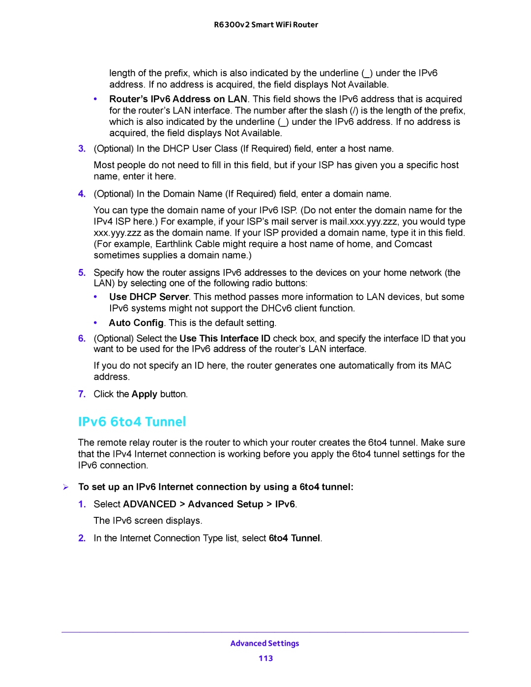 NETGEAR R6300v2 user manual IPv6 6to4 Tunnel 