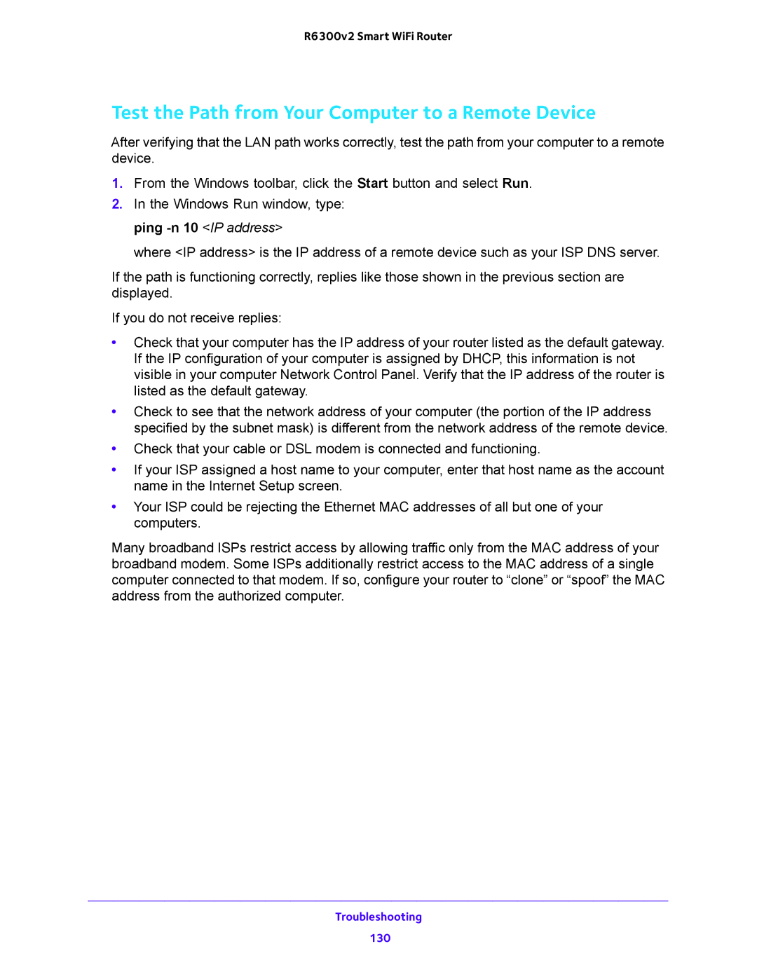 NETGEAR R6300v2 user manual Test the Path from Your Computer to a Remote Device 