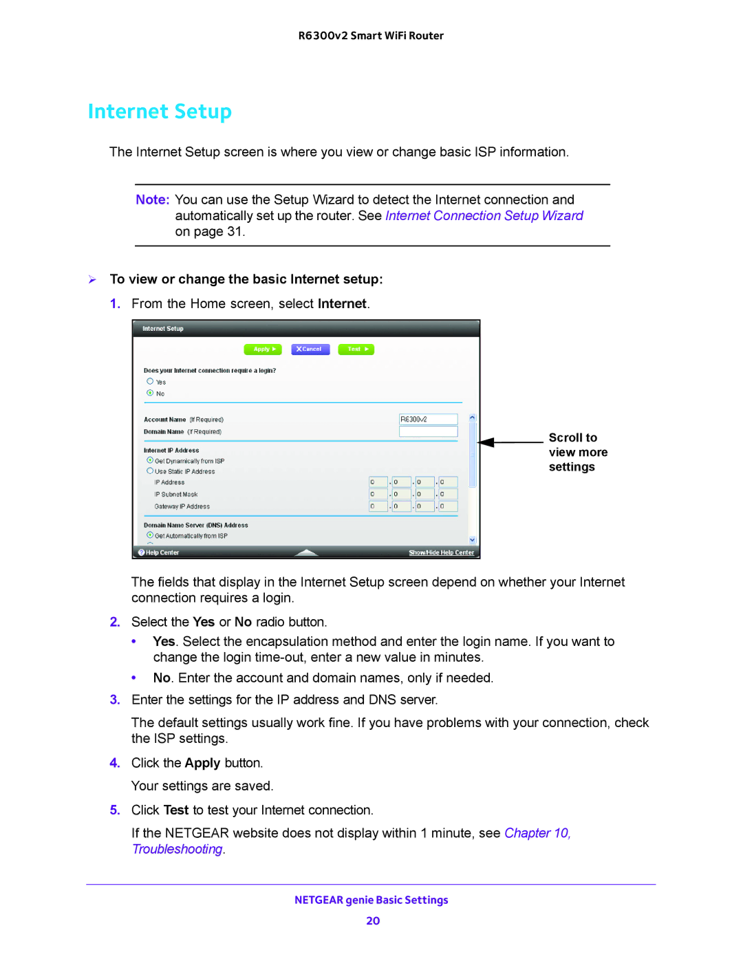 NETGEAR R6300v2 user manual Internet Setup 