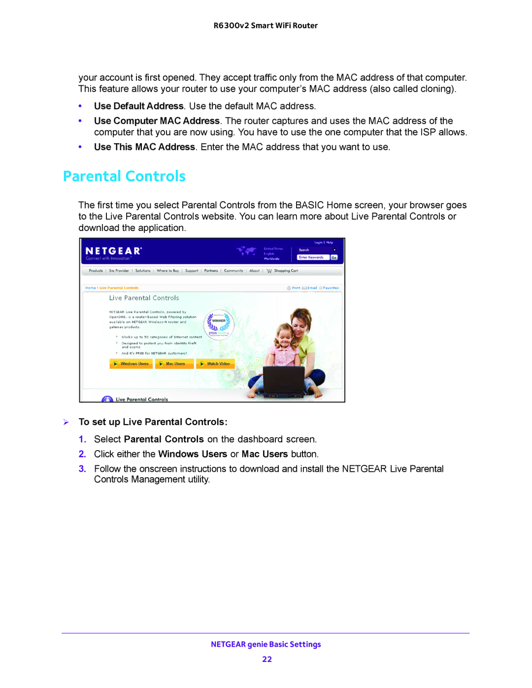 NETGEAR R6300v2 user manual  To set up Live Parental Controls 