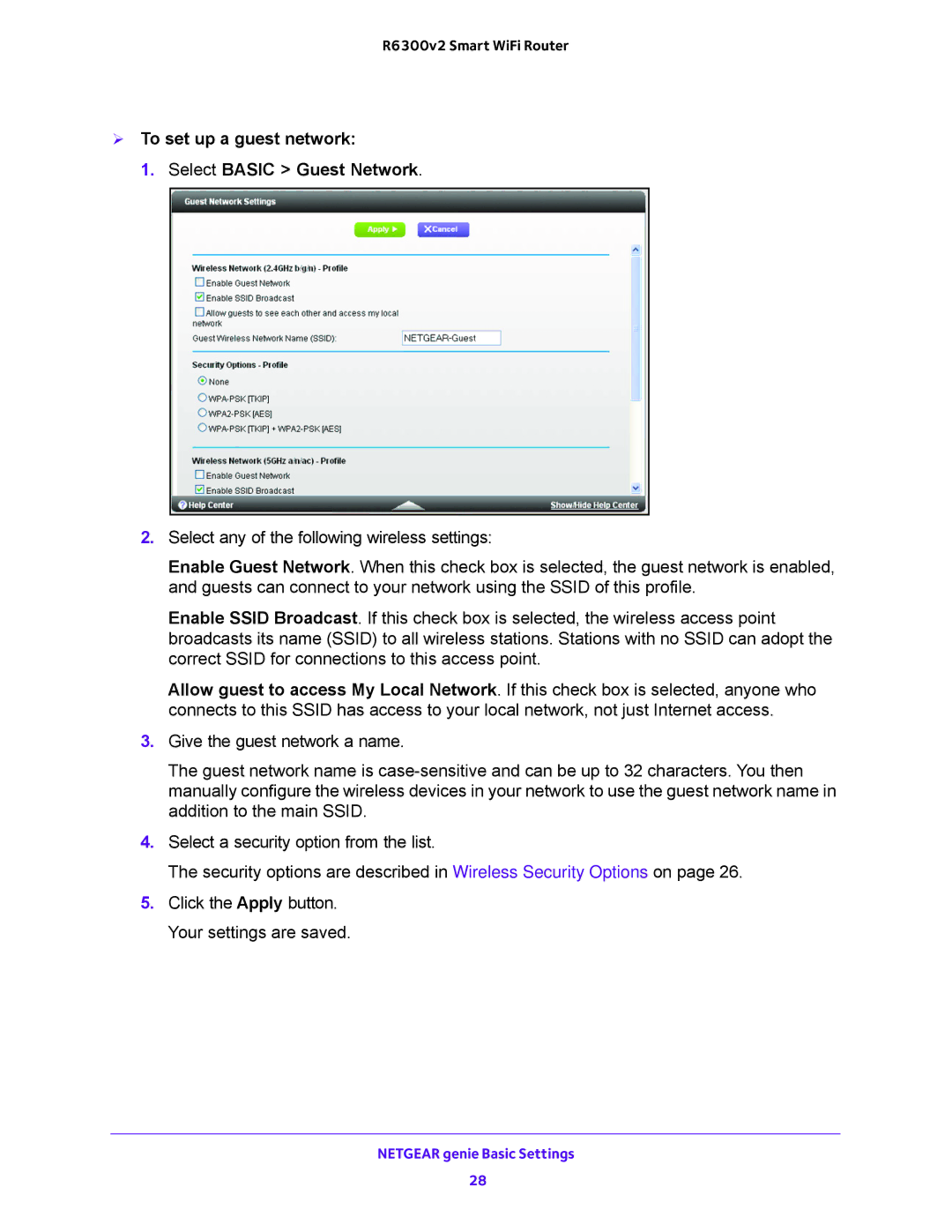 NETGEAR R6300v2 user manual  To set up a guest network Select Basic Guest Network 