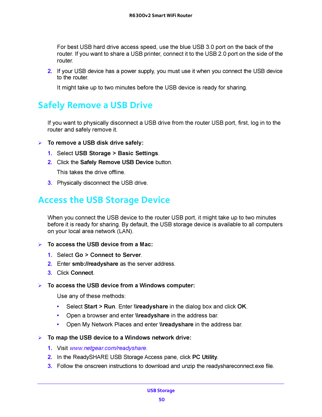 NETGEAR R6300v2 user manual Safely Remove a USB Drive, Access the USB Storage Device 