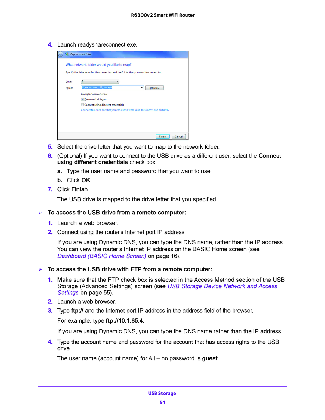 NETGEAR R6300v2 user manual  To access the USB drive from a remote computer 