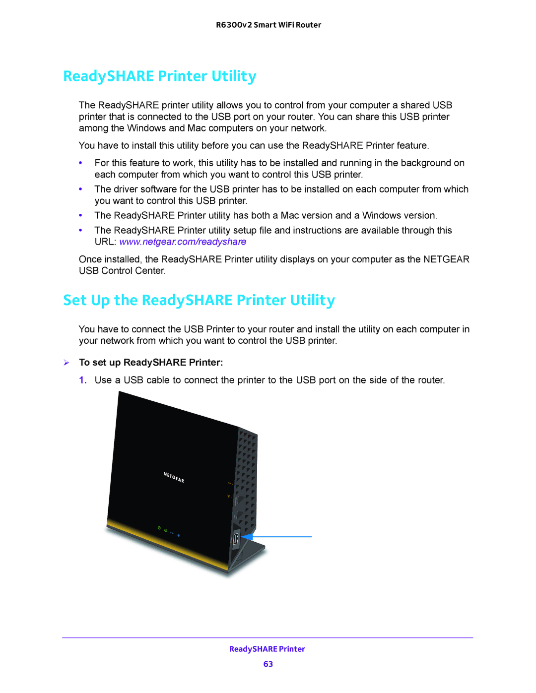 NETGEAR R6300v2 user manual Set Up the ReadySHARE Printer Utility,  To set up ReadySHARE Printer 