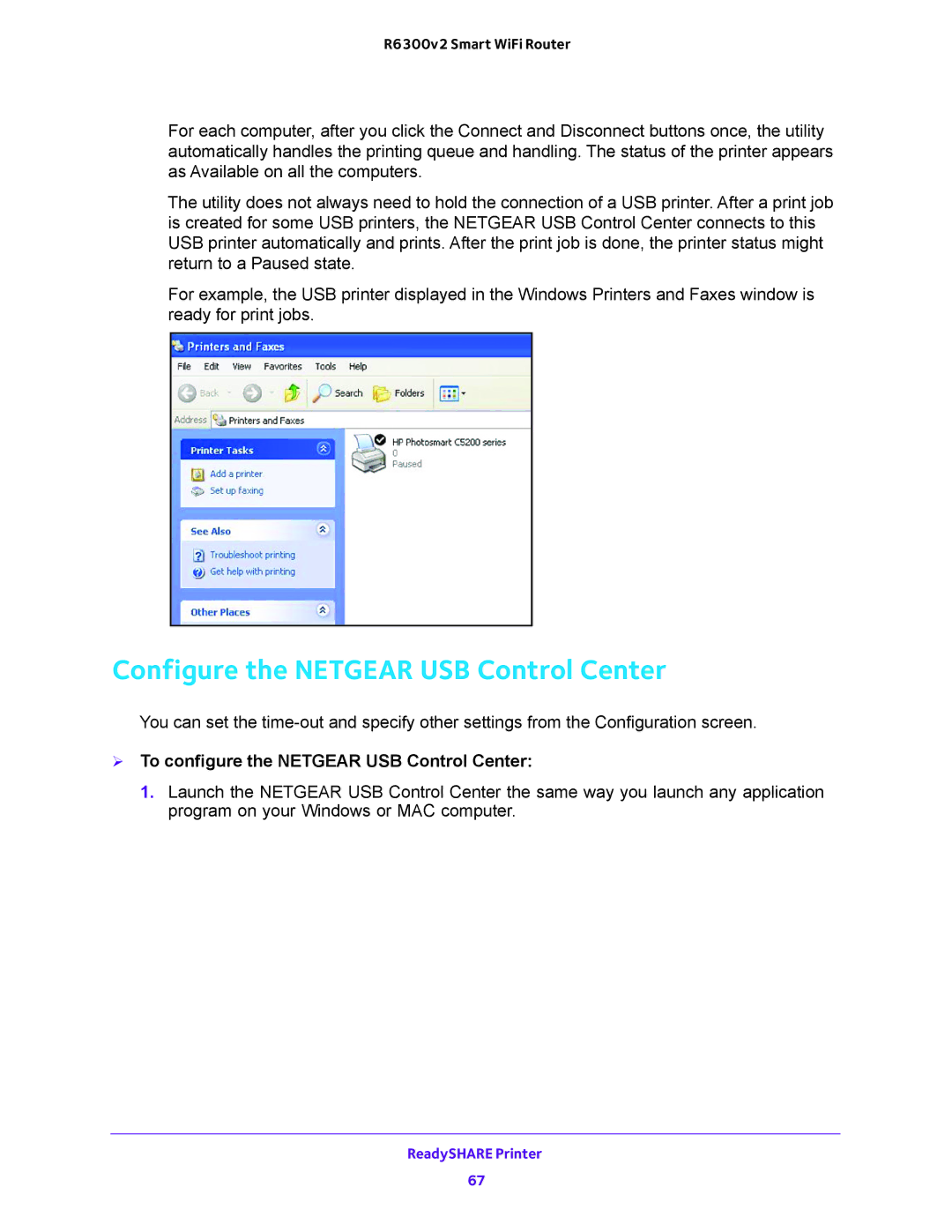 NETGEAR R6300v2 user manual Configure the Netgear USB Control Center,  To configure the Netgear USB Control Center 