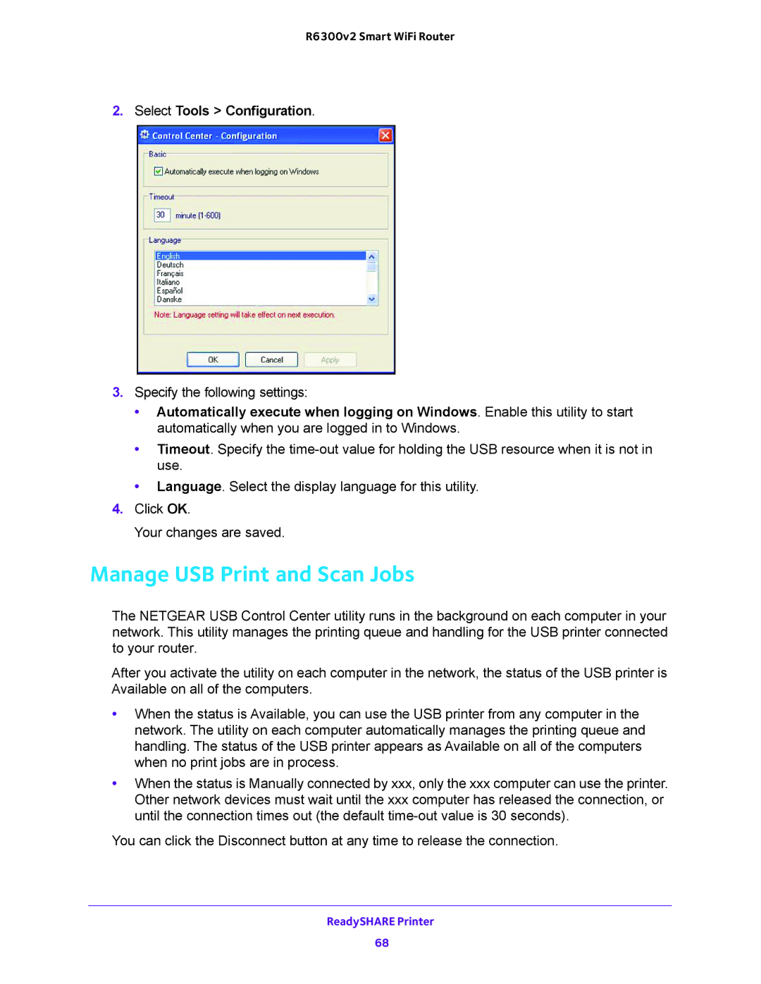 NETGEAR R6300v2 user manual Manage USB Print and Scan Jobs, Select Tools Configuration 