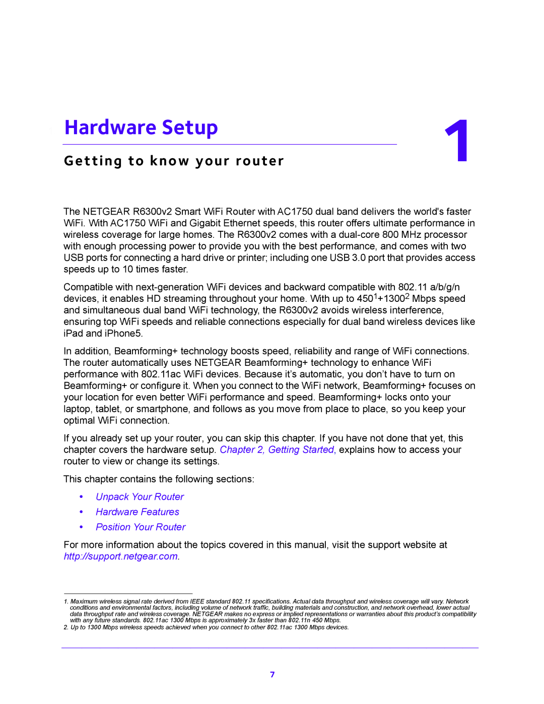 NETGEAR R6300v2 user manual Hardware Setup, Getting to know your router 