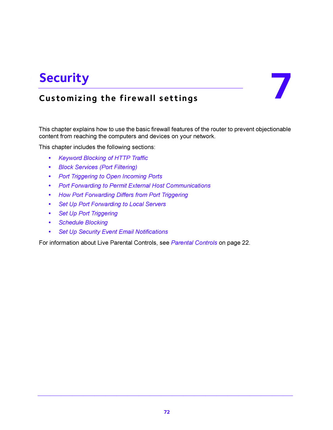 NETGEAR R6300v2 user manual Security, Customizing the firewall settings 