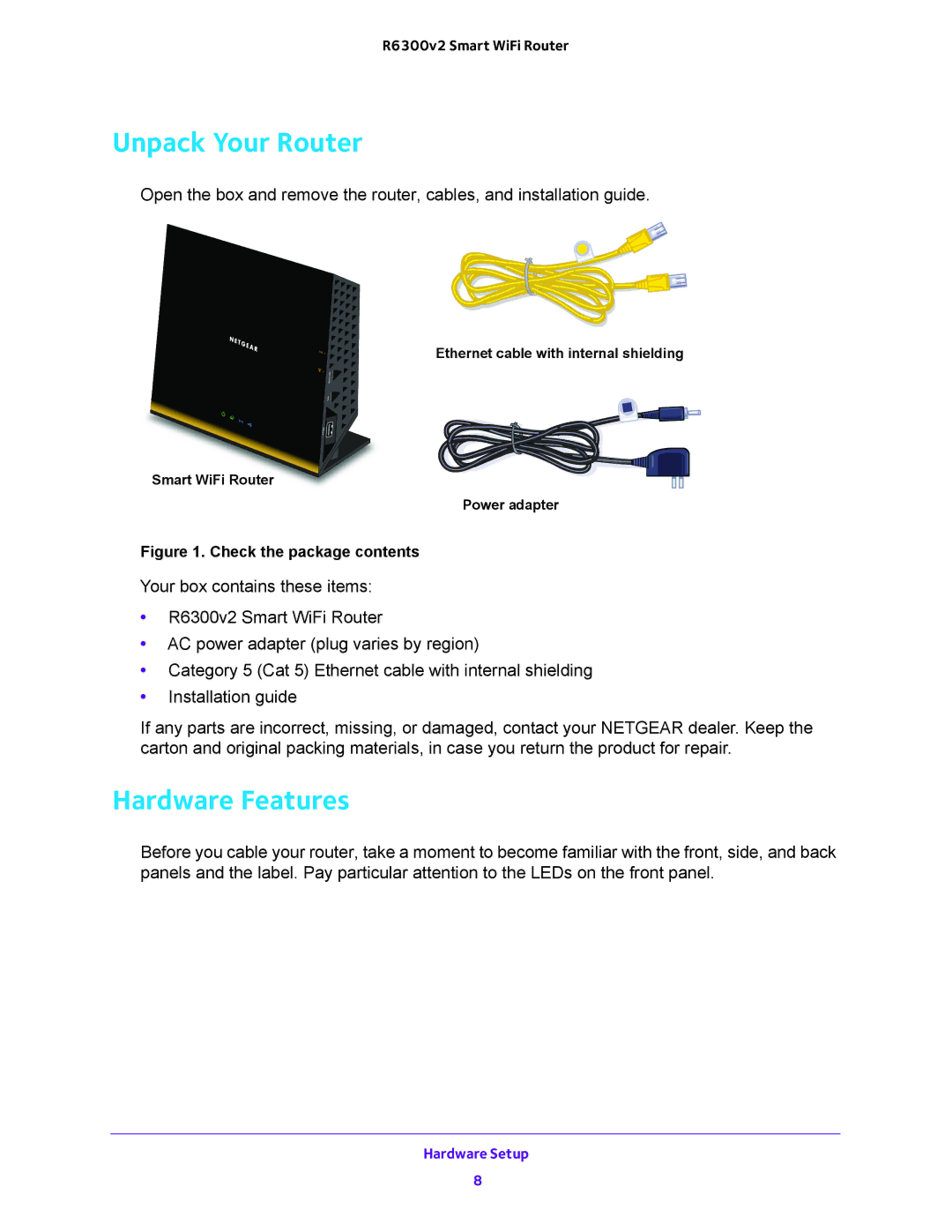 NETGEAR R6300v2 user manual Unpack Your Router, Hardware Features 