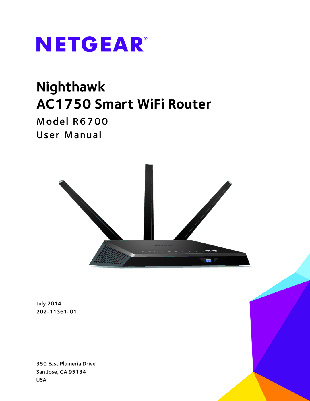 NETGEAR R6700 user manual Nighthawk AC1750 Smart WiFi Router 