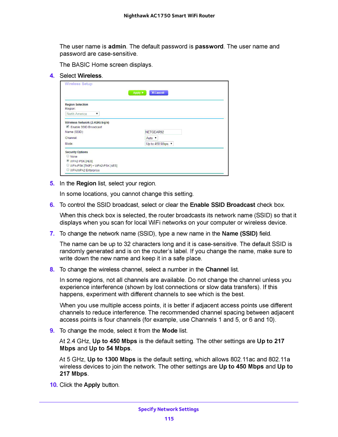 NETGEAR R6700 user manual Specify Network Settings 115 