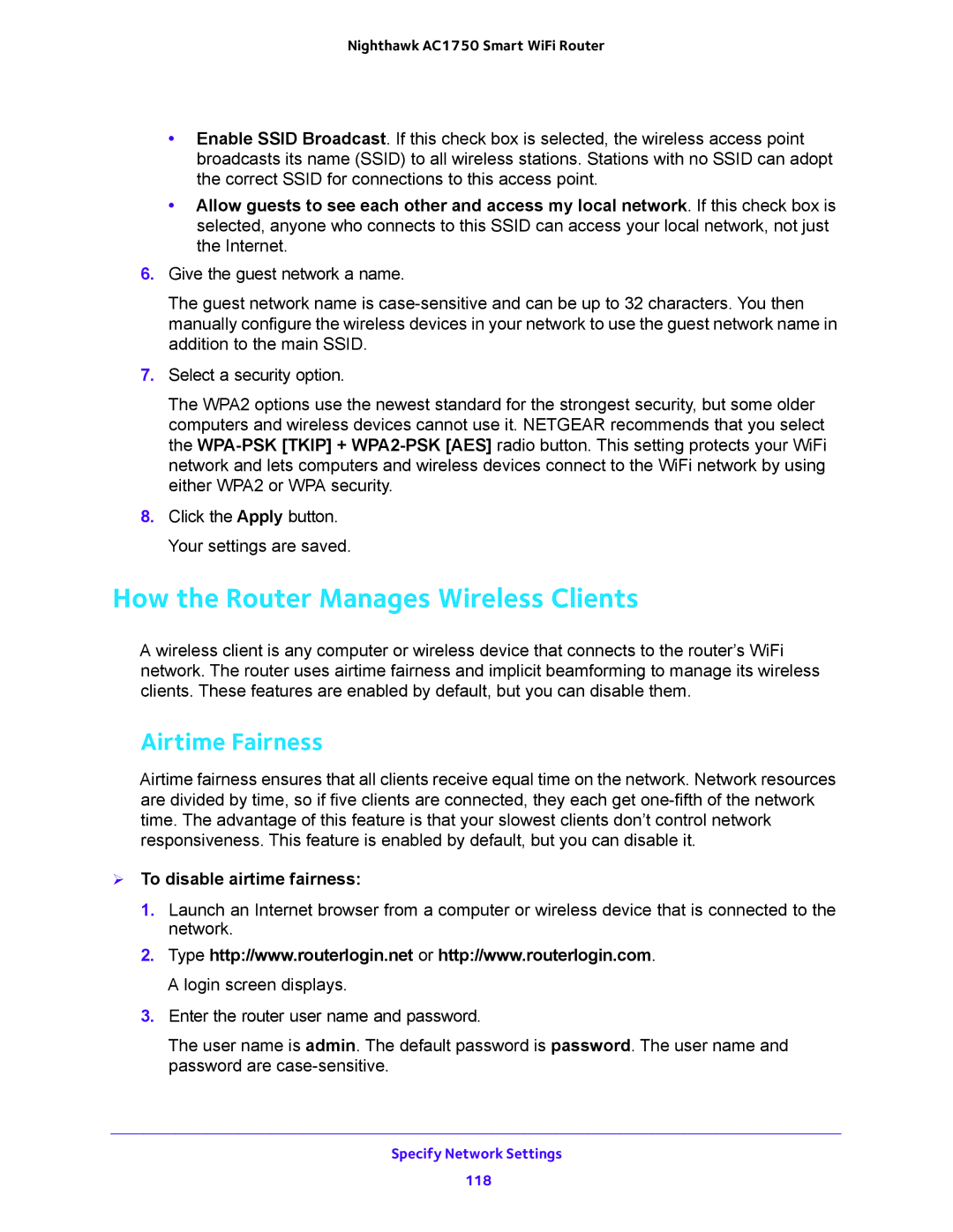 NETGEAR R6700 user manual How the Router Manages Wireless Clients, Airtime Fairness,  To disable airtime fairness 