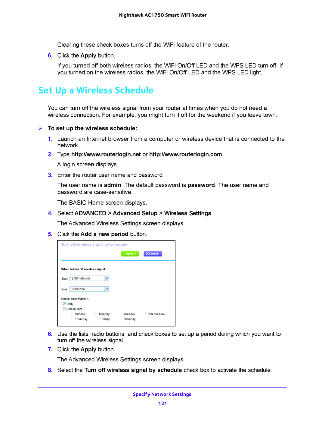 NETGEAR R6700 user manual Set Up a Wireless Schedule,  To set up the wireless schedule 