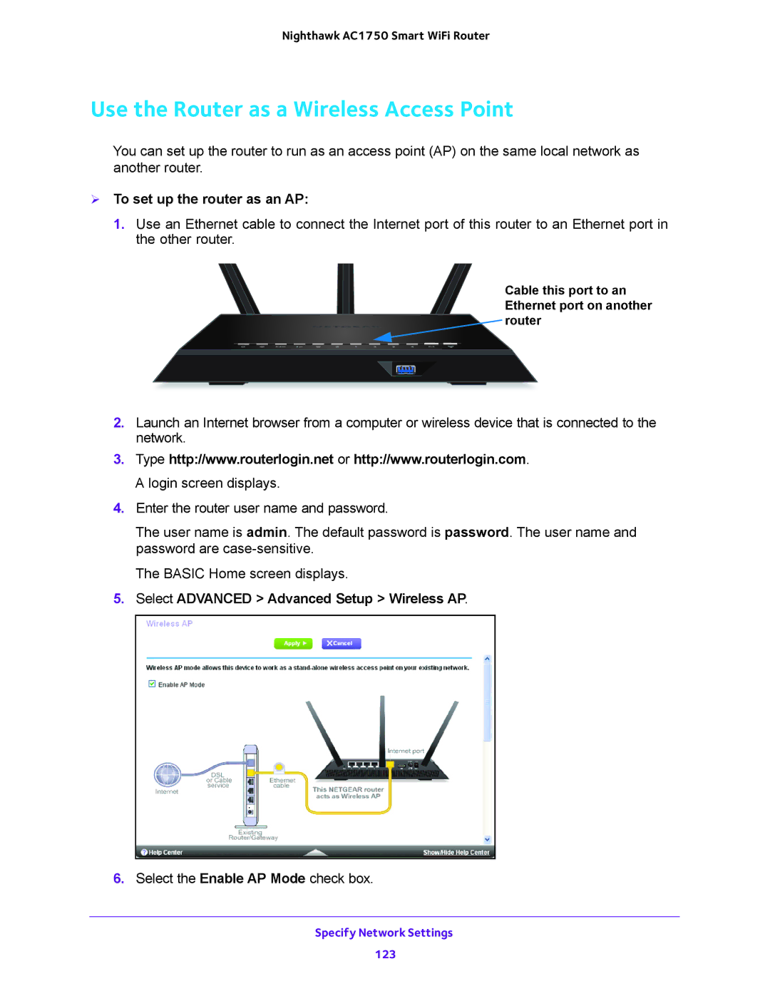 NETGEAR R6700 user manual Use the Router as a Wireless Access Point,  To set up the router as an AP 