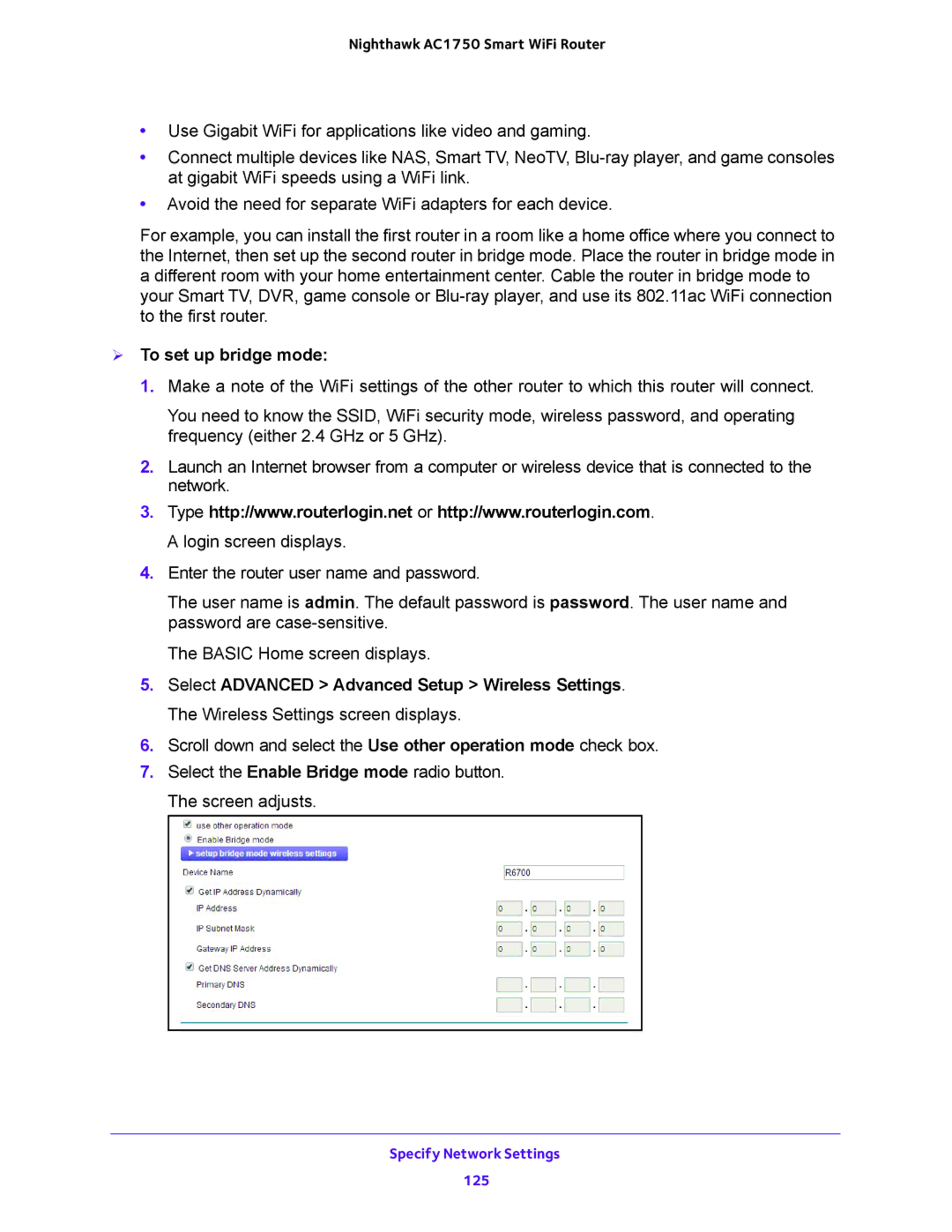 NETGEAR R6700 user manual  To set up bridge mode 