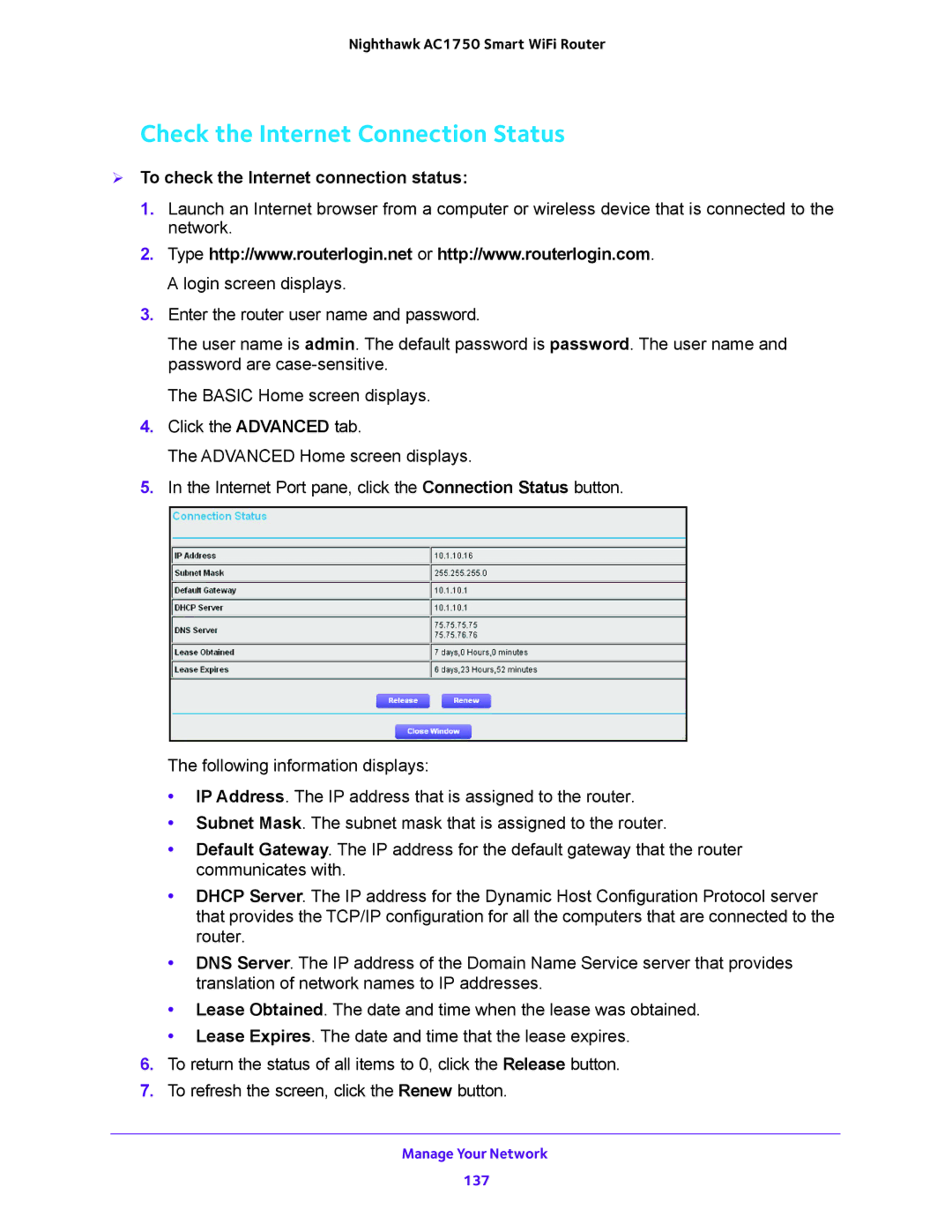 NETGEAR R6700 user manual Check the Internet Connection Status,  To check the Internet connection status 