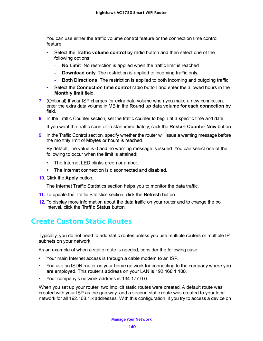 NETGEAR R6700 user manual Create Custom Static Routes 